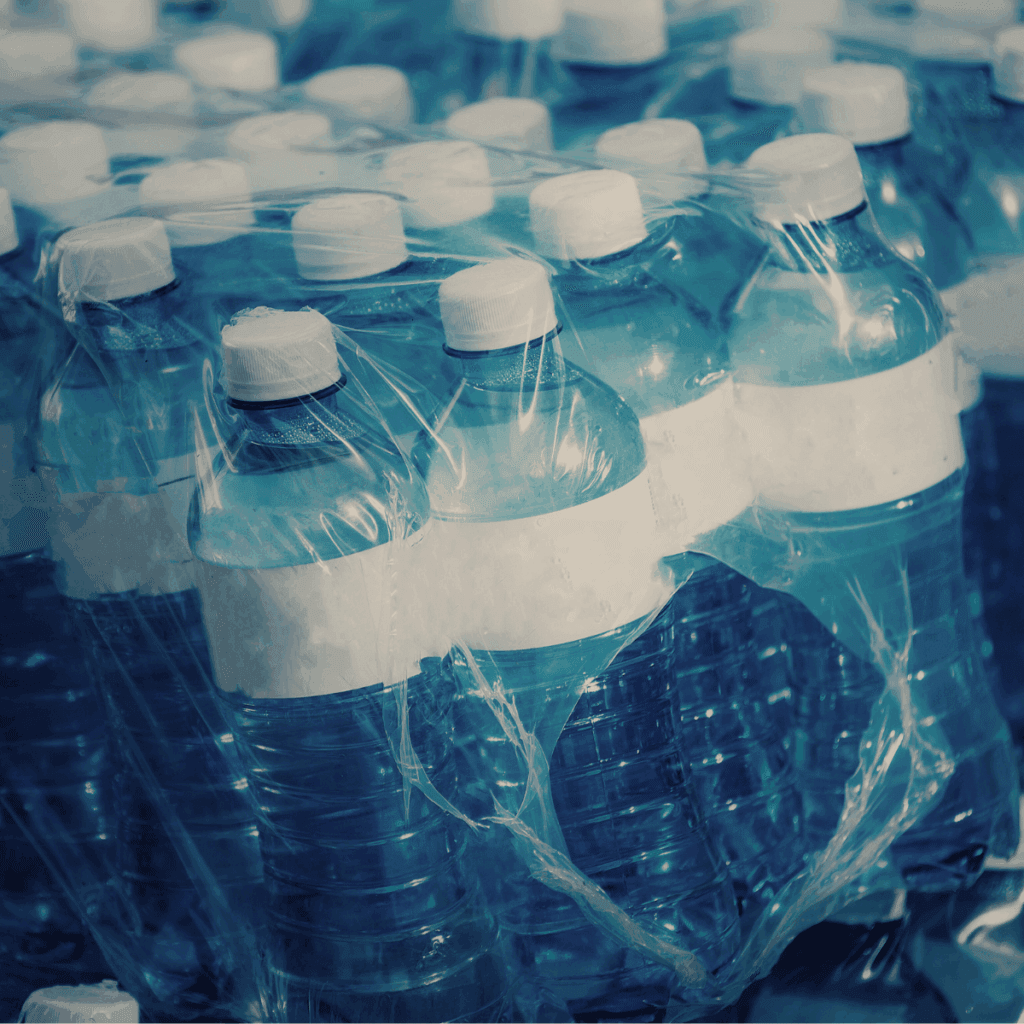 Paletts of lastic bottles being stores in